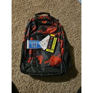 Eastport Black with Red Camo Backpack 18.5" Water Bottle Pocket, Laptop Sleeve